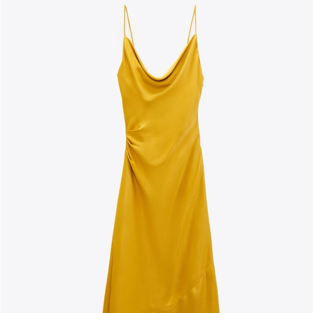 Zara Yellow High Low Slip Dress Cowl Neck Cocktail